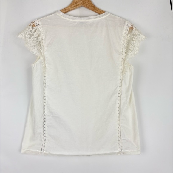 Sandro Paris White Short Sleeve Lace Cutout Blouse - Picture 3 of 6